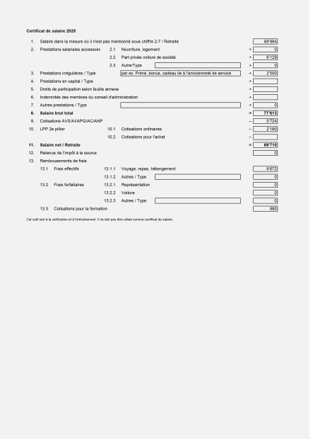 Modèle de solution pour certificat de salaire 