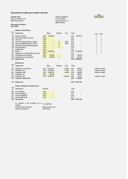 Modèles de décomptes de salaire 