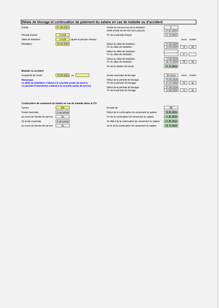 Calculateur de délais de blocage et continuation de paiement du salaire en cas de maladie ou d’accident 