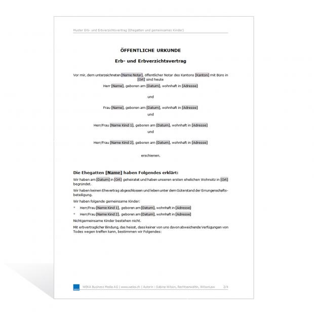 Muster Erb- Und Erbverzichtsvertrag