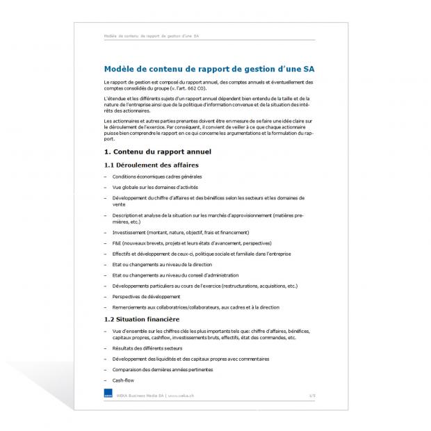 Contenu de rapport de gestion d'une SA